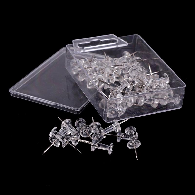 Buy 50Pcs/Set Plastic Transparent Push Pins Thumb Thumbtack Drawing Photo Board Pins at