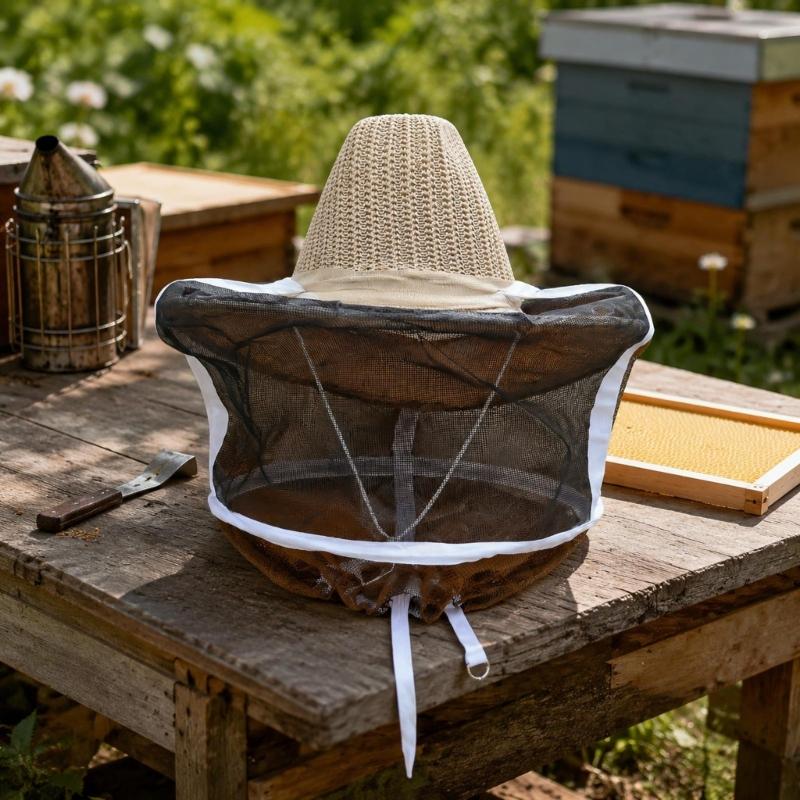 Atmungsaktiver Bienenhut mit Gesichtsschutznetz und breiter Krempe, Kopfbedeckung mit sicheren Bändern für Arbeiten im Freien, Gartenpflege, tägliche Aufgaben und regelmäßige Nutzung