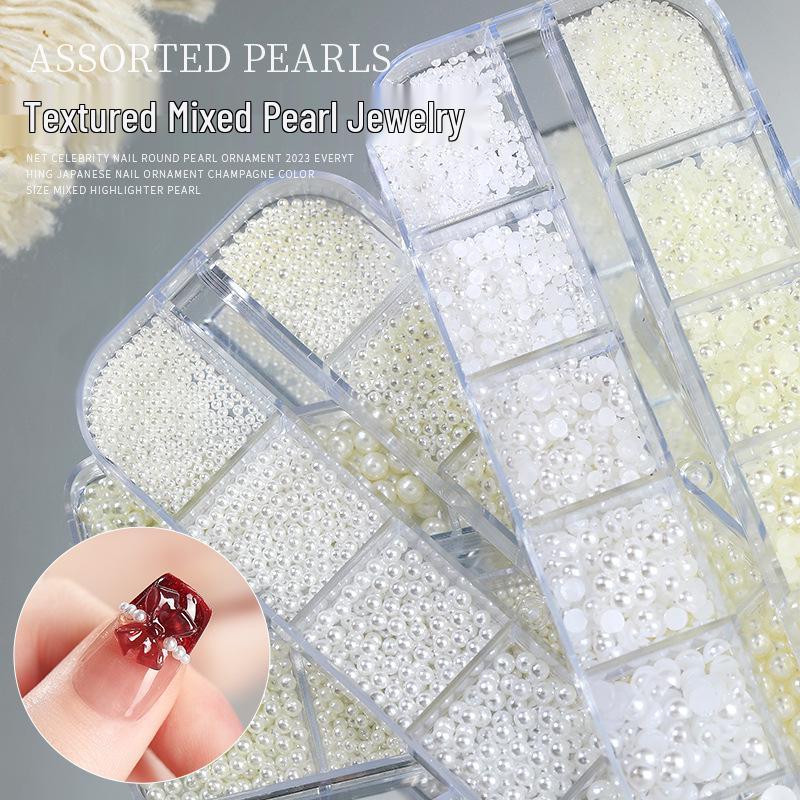 

High-Gloss Flat-Bottom Mixed Pearl Ornaments: Japanese 3D Nail Rhinestones & Beads