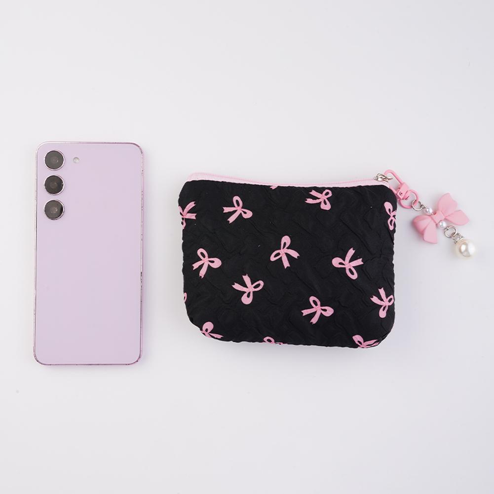 High-end Polyester Makeup Bag for Women Quilted Travel Cosmetic Bag Girls' Make Up Organizer Portable Little Bow Makeup Pouch