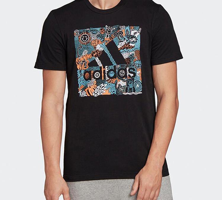 adidas T Shirts Men's Black Crew Neck Moderate Straight Fit FN1753