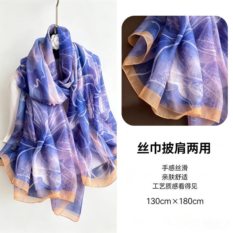 Summer new soft yarn silk scarf large size printed beach scarf rose travel vacation sunscreen scarf spot