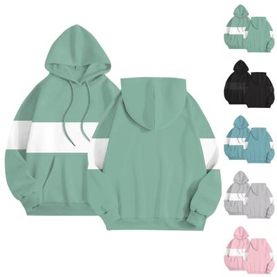 Damen Patchwork Streifen Langarm Lässiger Pullover Kapuzensweatshirt