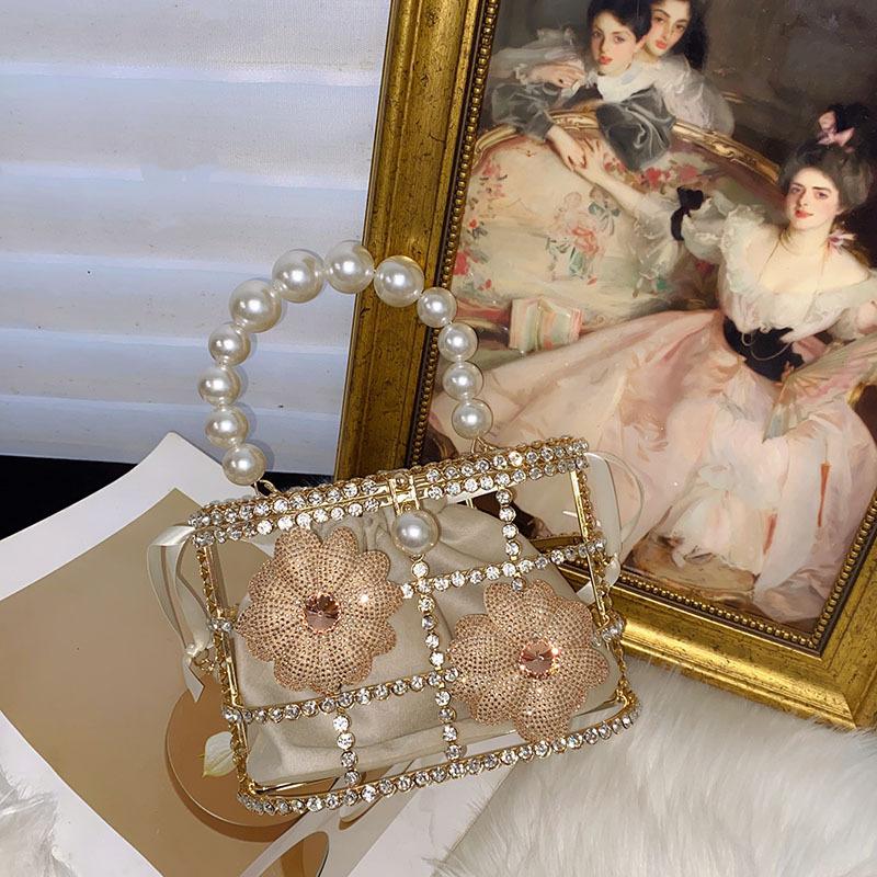Design Bags Rhinestones Heavy Industry Metal Flowers Cage Fashion Trend Dinner Messenger Bag
