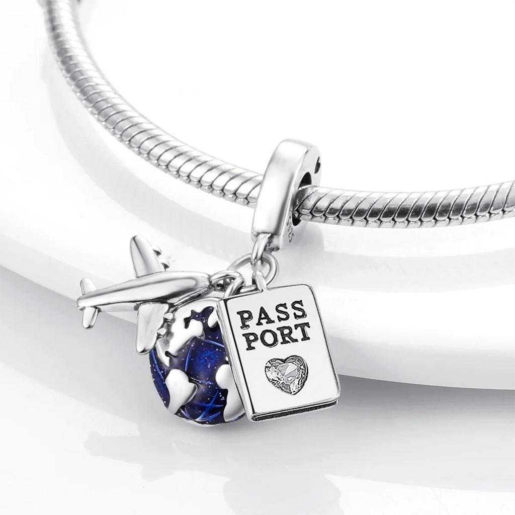 Fit Bracelet Inlaid Zircon Beads Charms 925 Silver Heart -Shape Colorful Dangle Pendants Bangle Jewelry