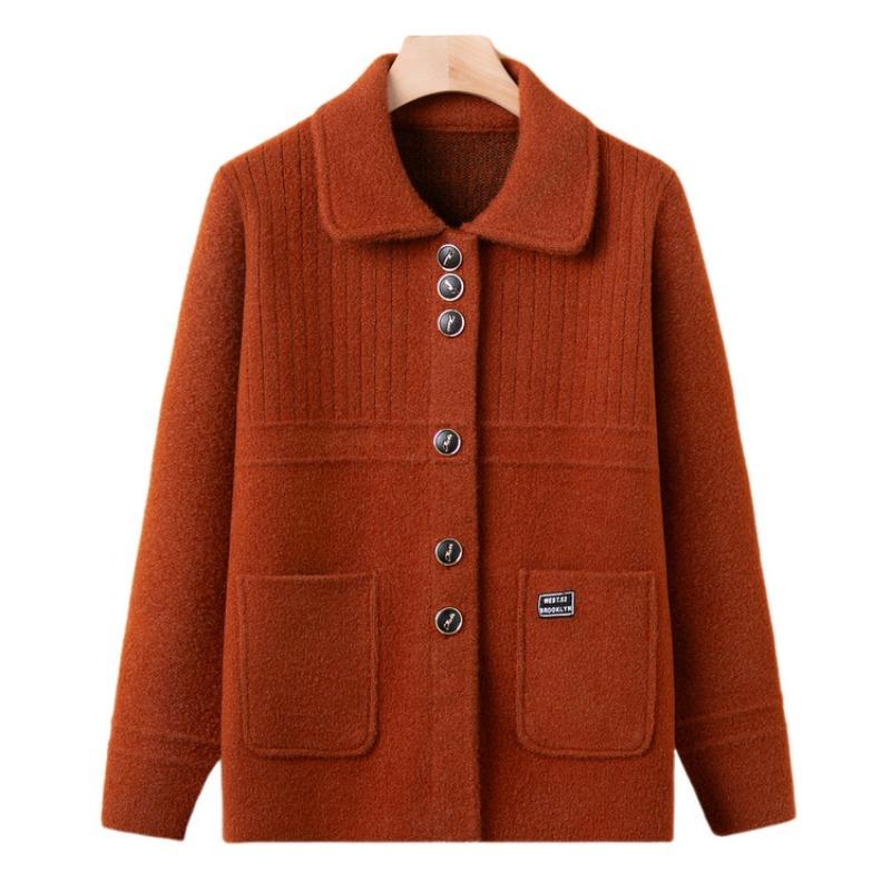 Elderly Knitted Cardigan Spring and Autumn Mother's Lapel Loose Top Middle-aged and Elderly Sweater Jacket New Cardigan