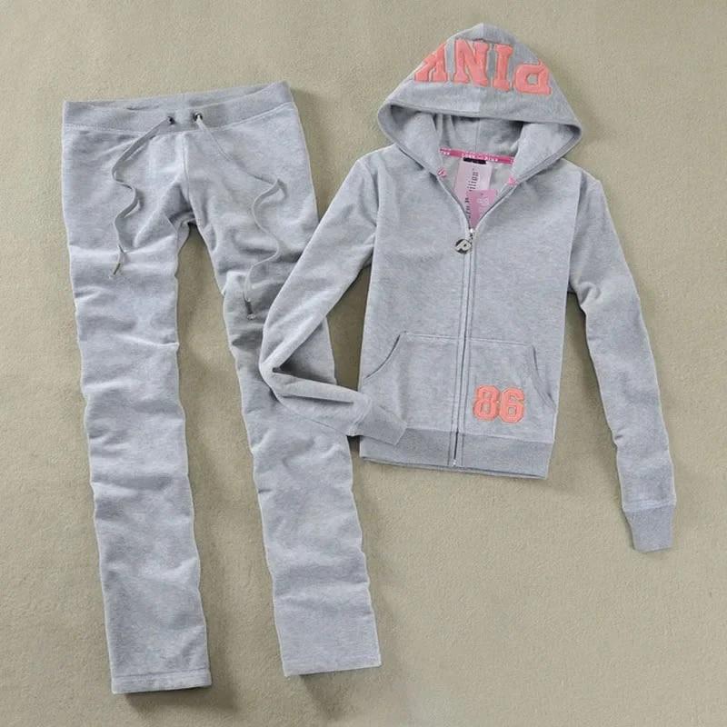 Y2k Velvet Tracksuit Women Pink Letter Patch Velour Zip Up Hoodie and Pant Sets Sportwear Vintage Training Set Autumn