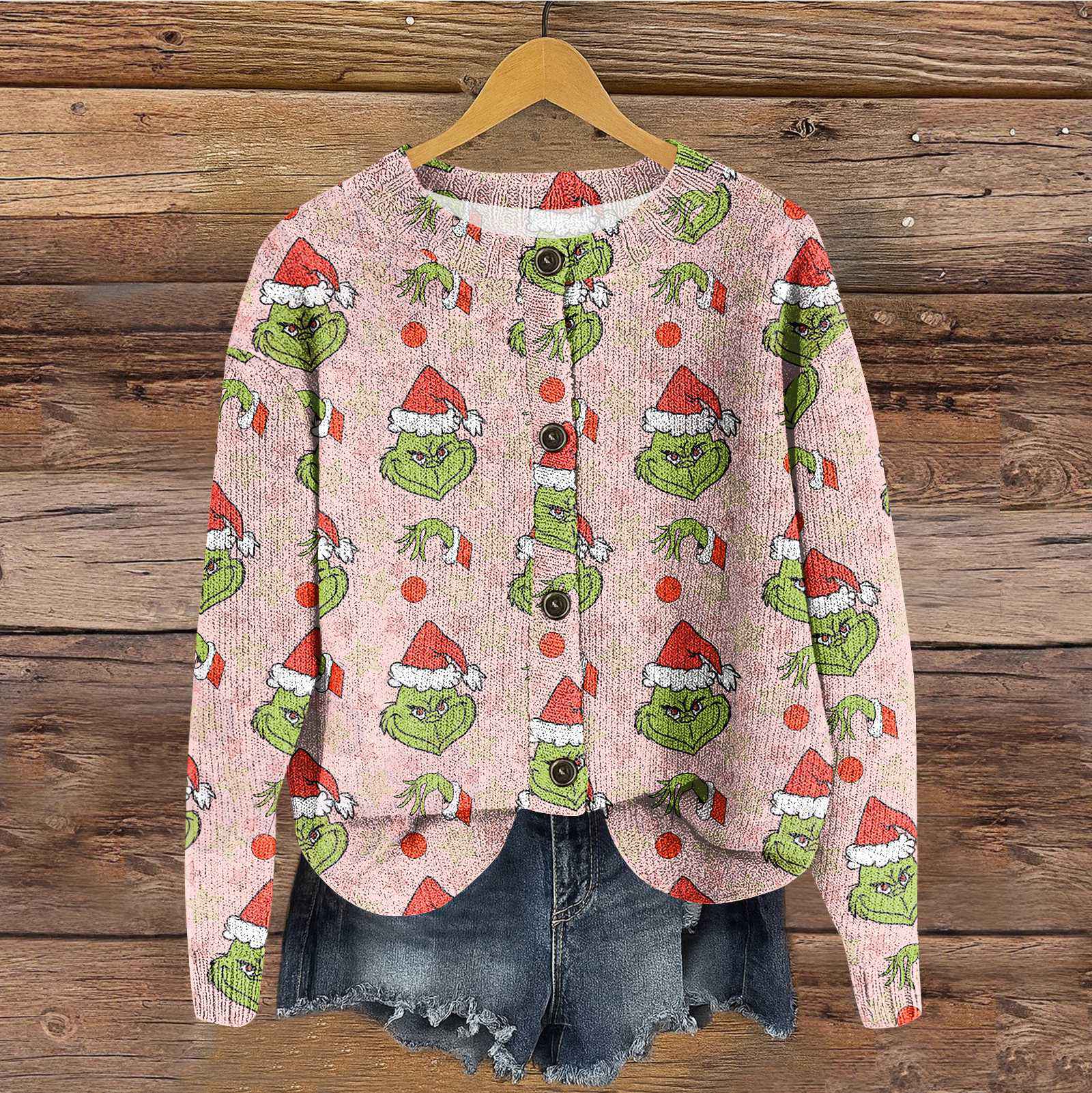 

Женский винтажный вязаный кардиган-жакет с принтом пуговиц S розовый