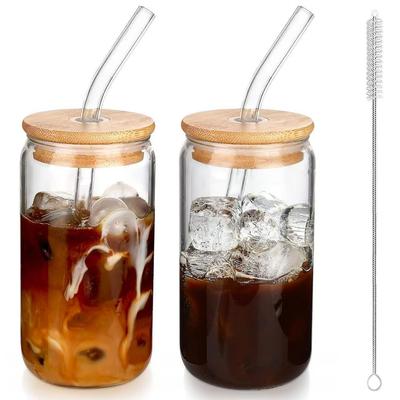 16oz zavařovací sklenice s bambusovým víčkem & brčkem - 500ml skleněný pohár na nápoje