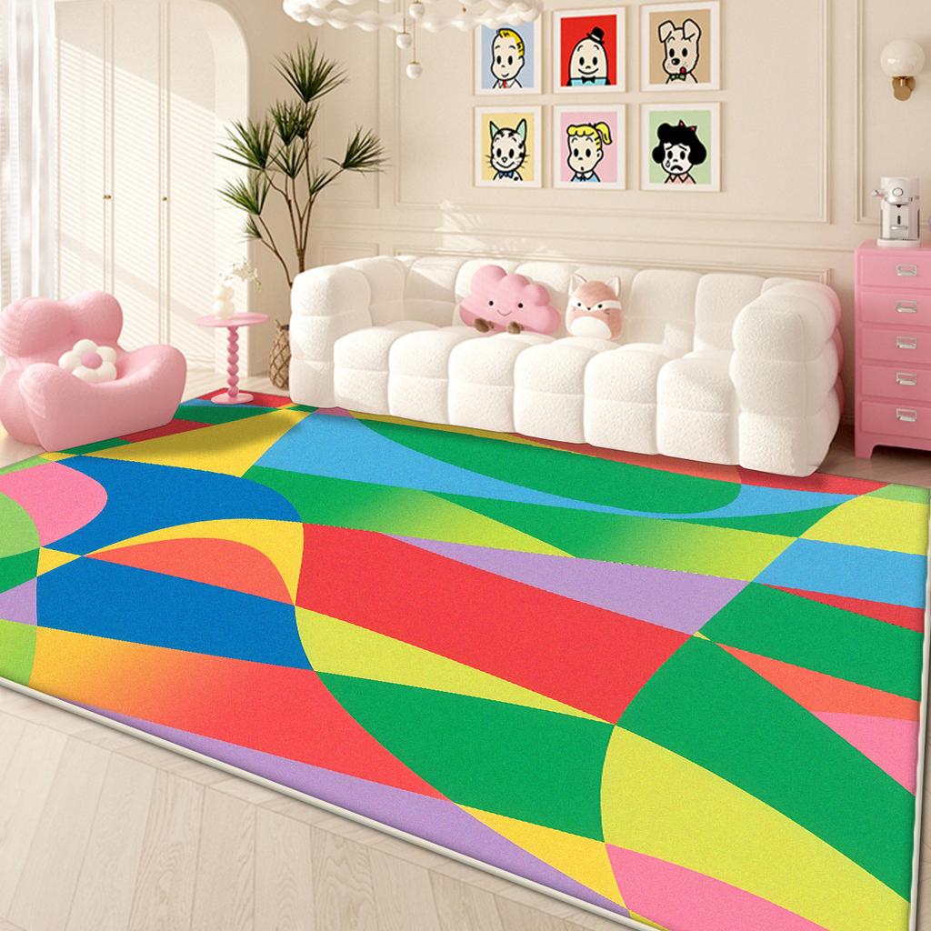 Moderner farbiger Teppich für Wohnzimmer Niedliche Dekoration Zuhause Sofa Waschbare große Teppiche Lounge Schlafzimmer Plüsch-Bodenmatte Einfache Reinigung