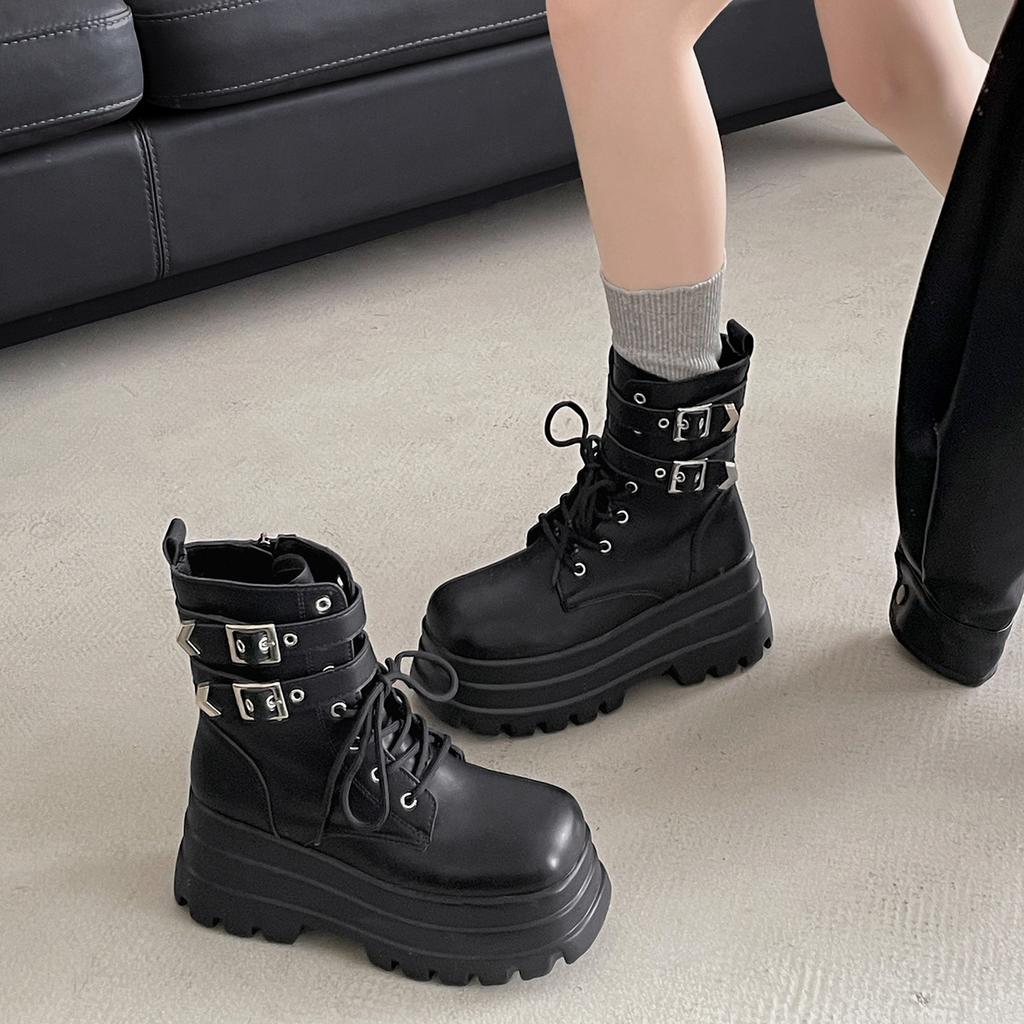 Black British style small man heightened platform Martin boots women's 2025 new summer versatile skirt short boots
