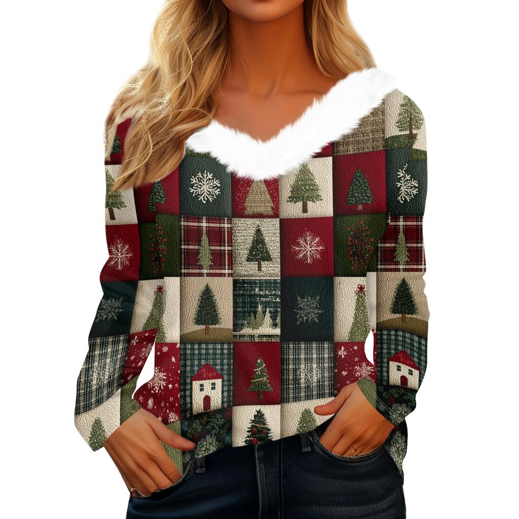 Long Sleeve Shirts For Women Cute Tops Christmas Prints Tees Blouses Casual Plus Size Basic Tops Pullover