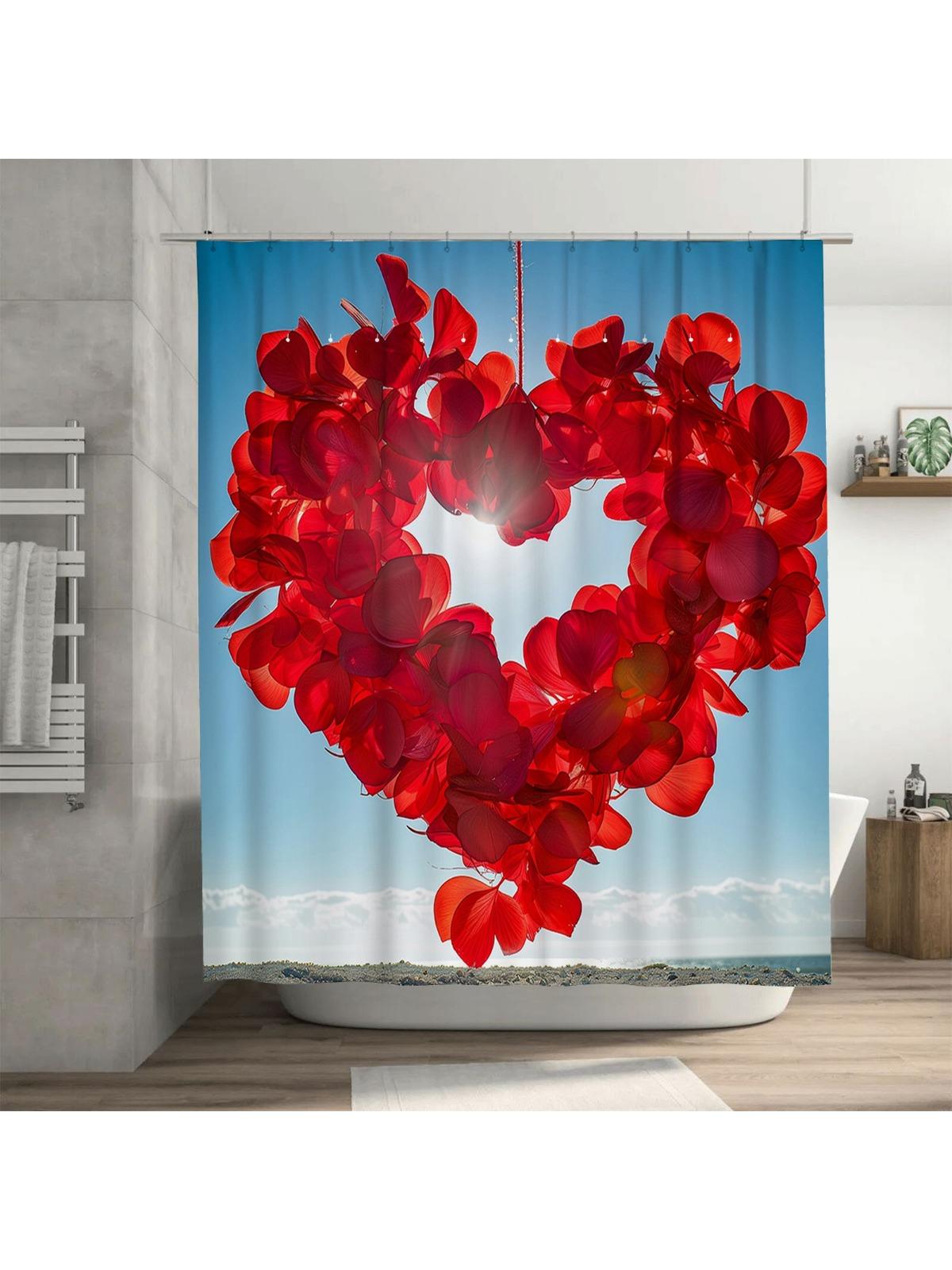 

3D Red Petal Heart Shower Curtain | Romantic and Modern Bathroom Decor 90X180cm