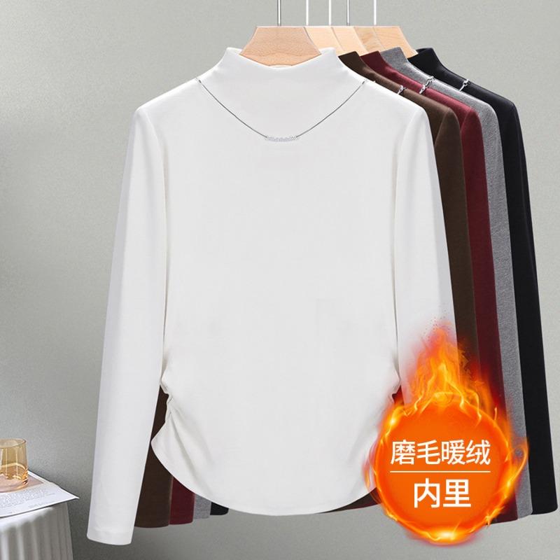 Semi-turtleneck bottoming shirt women's new autumn and winter long-sleeved inner slim-fit warm fleece polished top