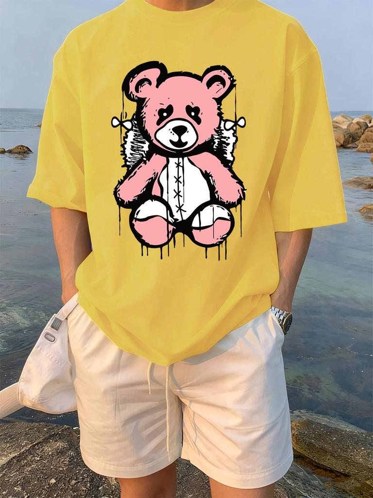 Cartoon Bear Preparing To Rest Prints TShirts Womens Summer Cotton Tops ONeck Comfortable Loose Short Sleeve Casual Clothes