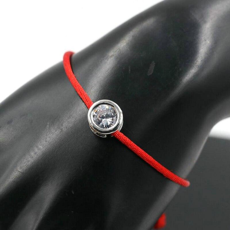 Shiny Round Rhinestones Crystals AAA Zircon Bracelet Red Rope Thread Braided Lucky Bracelets Women Silver Color Pulsears