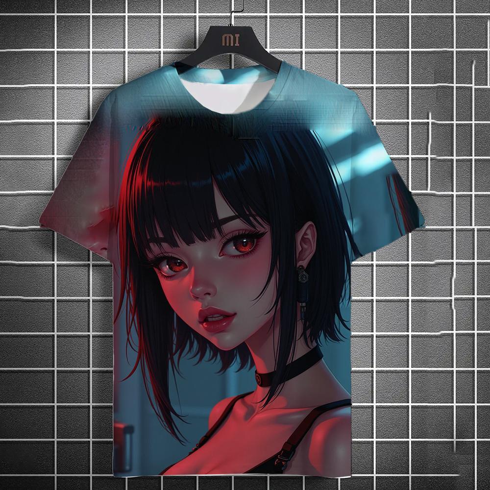 Summer Harajuku Anime Girl Graphic T Shirt For Men 3D Print Fashion Loose Short Sleeve Tops Kawaii Cool Street Style Y2k Tops