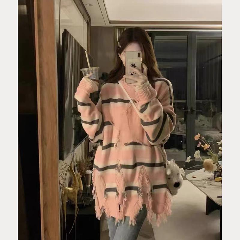 

Осенне-зимний толстый свитер для мужчин в корейском стиле, модный свободный японский вязаный свитер, зимнее пальто в гонконгском стиле с ленивой нитью 3XL розовый