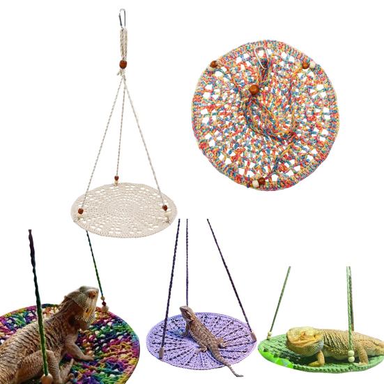 Reptile Hammock Hand Woven Strong Load-bearing Gecko Lizard Swing Toy Round Bearded Dragon Swing Hanging Bed