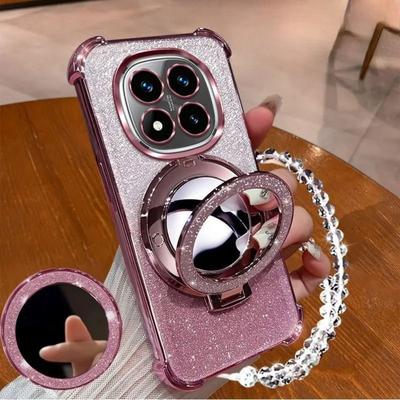Phone Case For Xiaomi Poco X7 X6 F7 Pro M6 F6 F3 F4 X5 X3 C65 C75 Bracket Mirror With Crystal Chain Shock-Absorbing Ahell