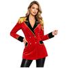 Women Circus Master Outerwear Velvety Lapel V Neck Double-breasted Coat with Gold Lace Tassel Epaulet for Halloween Rave Party