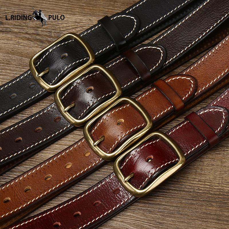 Fashionable Retro Leather Belt for Men Genuine Leather Pure Cowhide Copper Buckle Casual Jeans Belt
