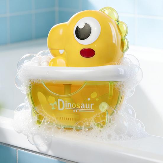 Baby Bath Toys Dinosaur Bubble Machine with Music Powerful Suction Cup Stable Non-Falling Automatic Foaming Bubble Maker for Bathtub Kids Bath Fun Toy