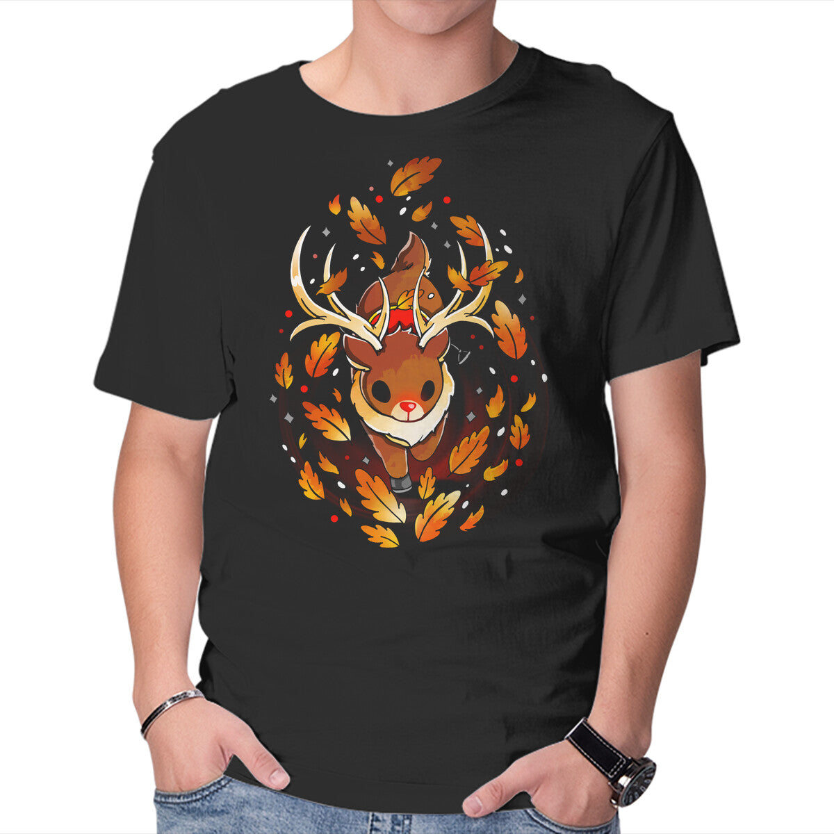 Unisex Crew Neck T-Shirt Magic Reindeer Graphic Short Sleeve Casual Tee M