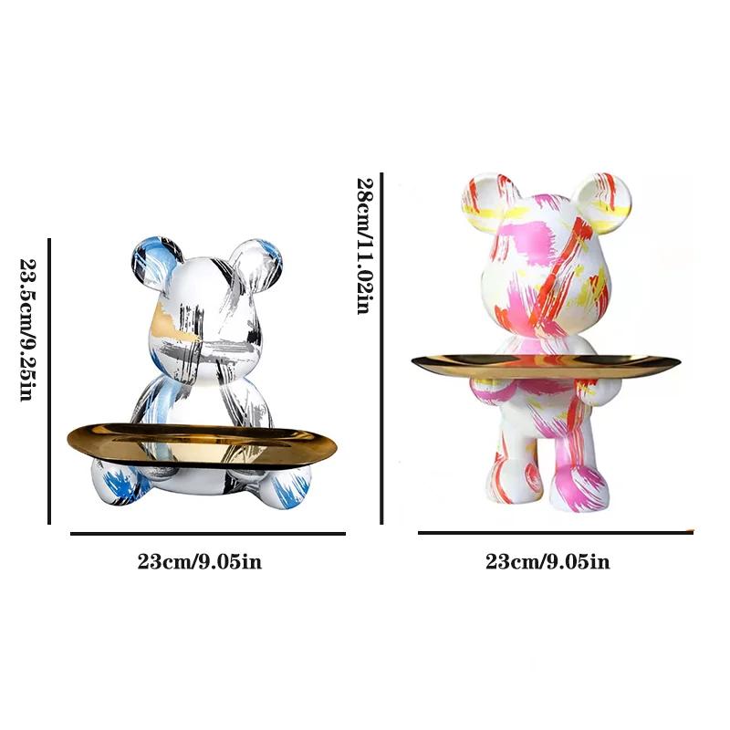 Creative Home Accessories Graffiti Bear Figurine Animal Statue Keys Storage Shelf Modern Room Sculpture Table Decor Statues