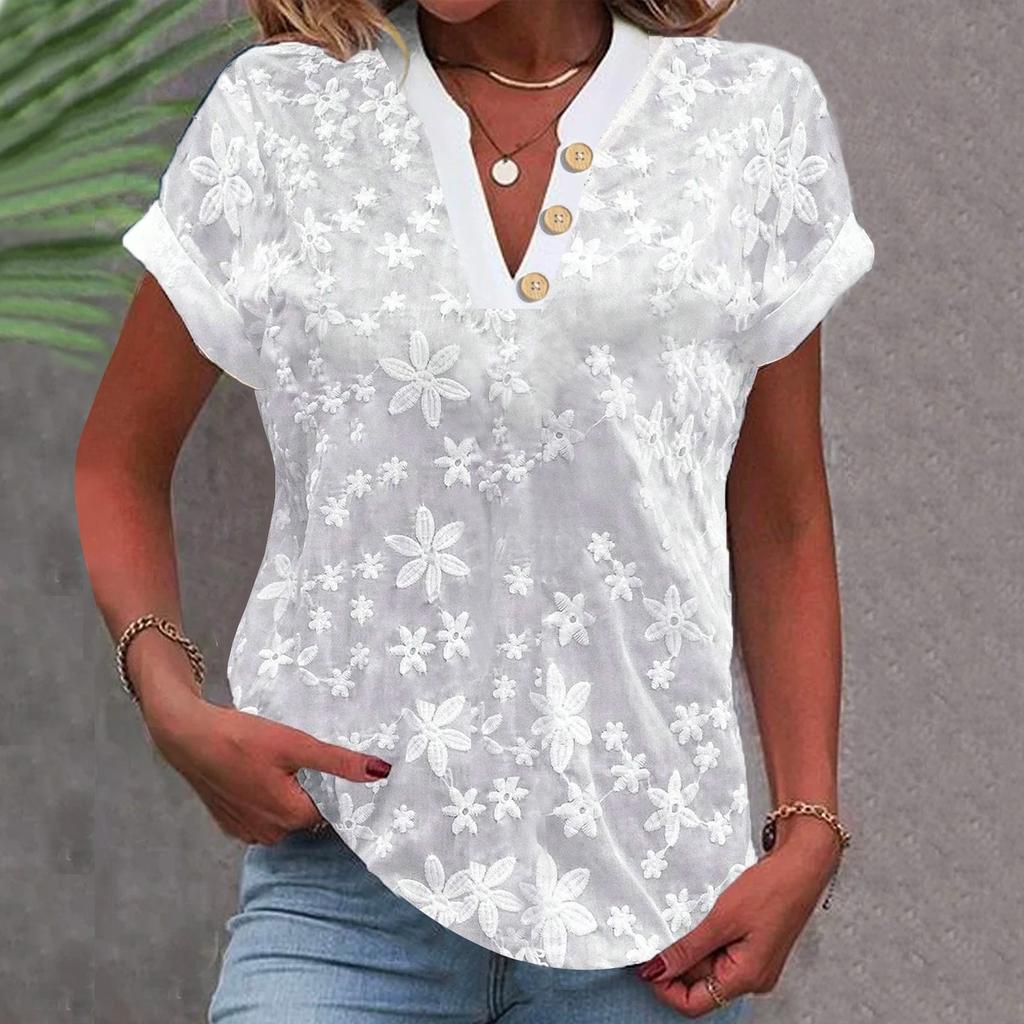 Fashion Women Stand Collar Short Sleeve Button Down Long Sleeve T Shirt