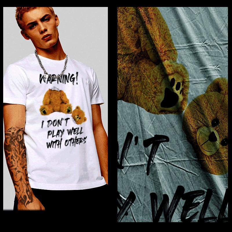 

Occult T-shirt Don t play well with others torn teddy bear Demon child angry tee 4XL
