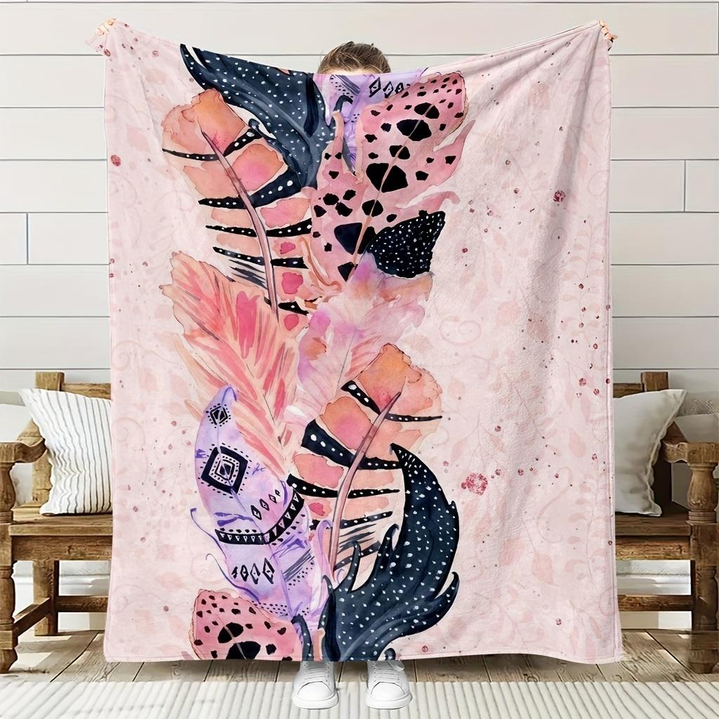 Contemporary Floral Print Fleece Blanket - Soft Breathable Polyester Flannel, All-Season Cozy Throw with High-Definition