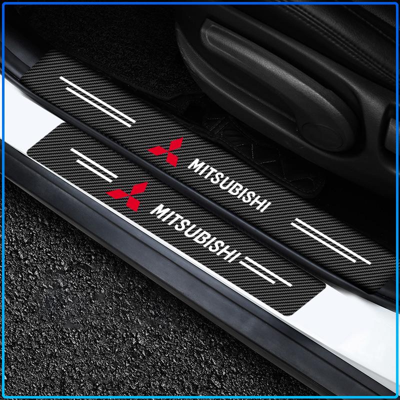 4Pcs Carbon Fiber Car Door Sill Protection Sticker Anti-scratch Refit For Mitsubishi Lancer 7 8 I200 Pajero Montero Sport Outlander ASX Mirage Eclipse