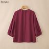 ZANZEA Women Casual Round Neck 3/4 Sleeve Loose Cotton Blouse