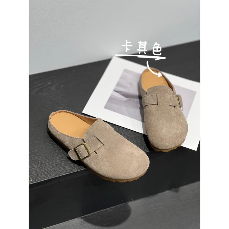 Retro baotou half-drag women wear autumn new comfortable lazy shoes thick-soled inner height-increasing slippers