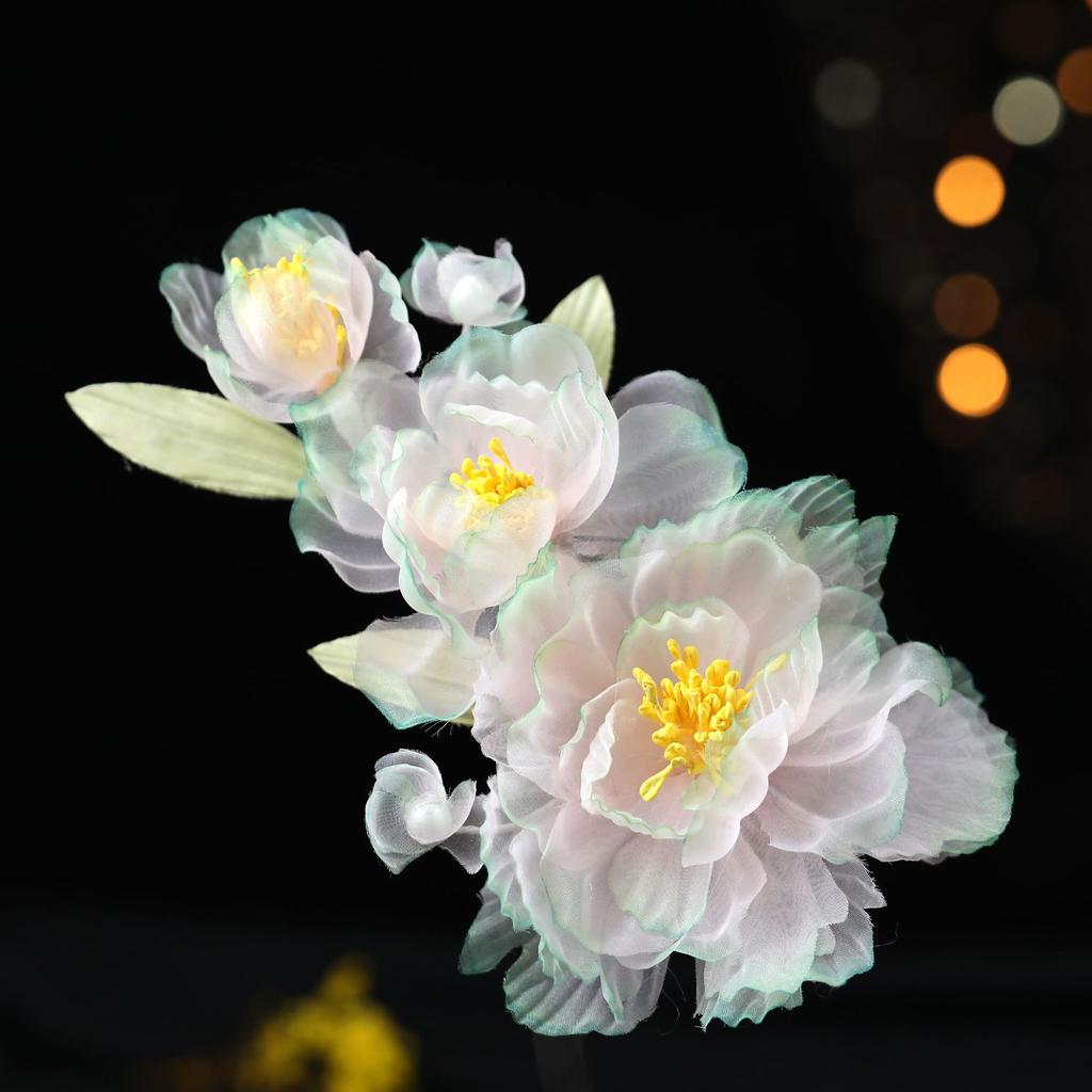 Handmade Juan Yarn Hot Flower Hairpin Peony Peony Hanbok Back Pressure Headdress Tang Style Flower Gradient Green Ancient Style Hanbok Headwear