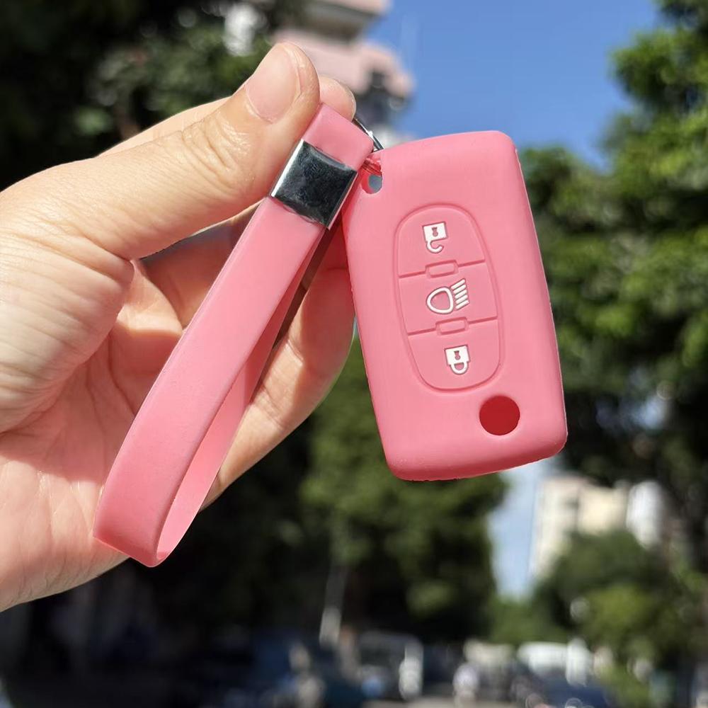 Schlüsselanhänger-Schutzhülle für Citroen C4, C3 III, C3 Aircross, C4 Cactus-Schlüsselkappen und Peugeot 206, 207, 307, 308, 407 (3/4-Tasten-Schlüsseletui).