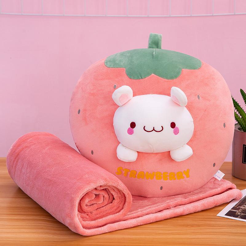 Strawberry Hugging Pig & Little Bear Plush Toy Blanket – Dual-use Nap & Travel Comfort for Kids