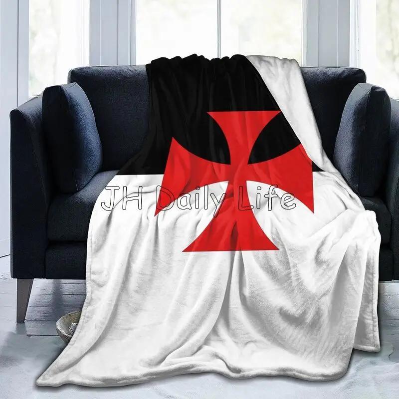 Knights Templar Flag Flannel Fleece Blanket Lightweight Warm Cozy Anti-Pilling Fuzzy Throw Blankets for Travel Couch Bed Sofa