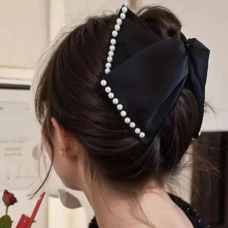 Hair Clips Vintage Soft Satin Hair Claw Rhinestone/pearl Hairpin Large Big Bow Ornament Women Hair Accessories