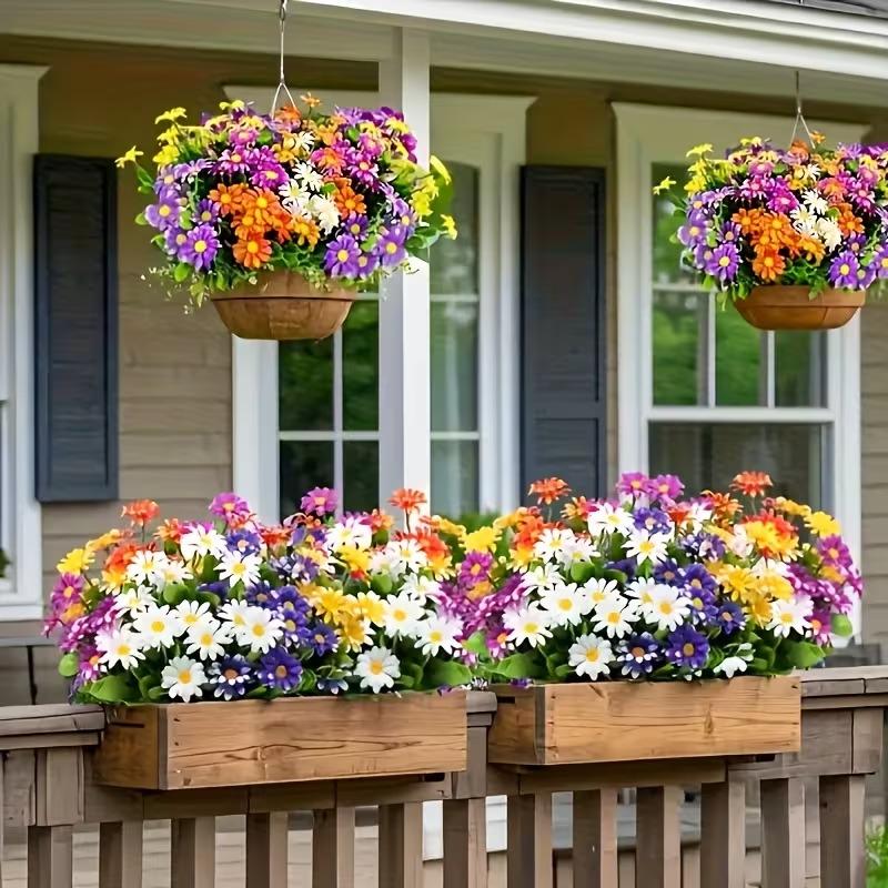 2/4/8Pcs Simulation Chrysanthemum Daisy Artificial Flowers Plastic Decorative Plants For Outdoor Garden Home Decoration