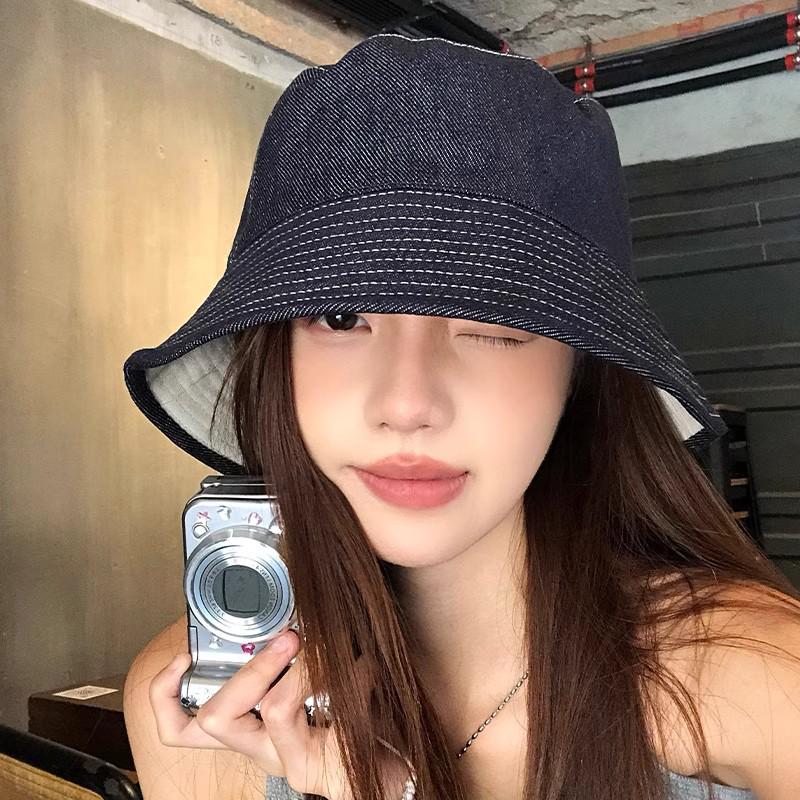 Women's Korean Reversible Denim Fisherman Hat - Spring/Autumn Fashion Versatile Slimming Bucket & Warm Beanie
