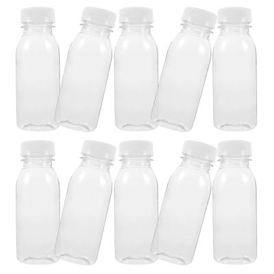 PET Plastic Transparent Milk Bottles 10pcs Juice Beverage Containers Disposable Water Jars for Sub Drinks