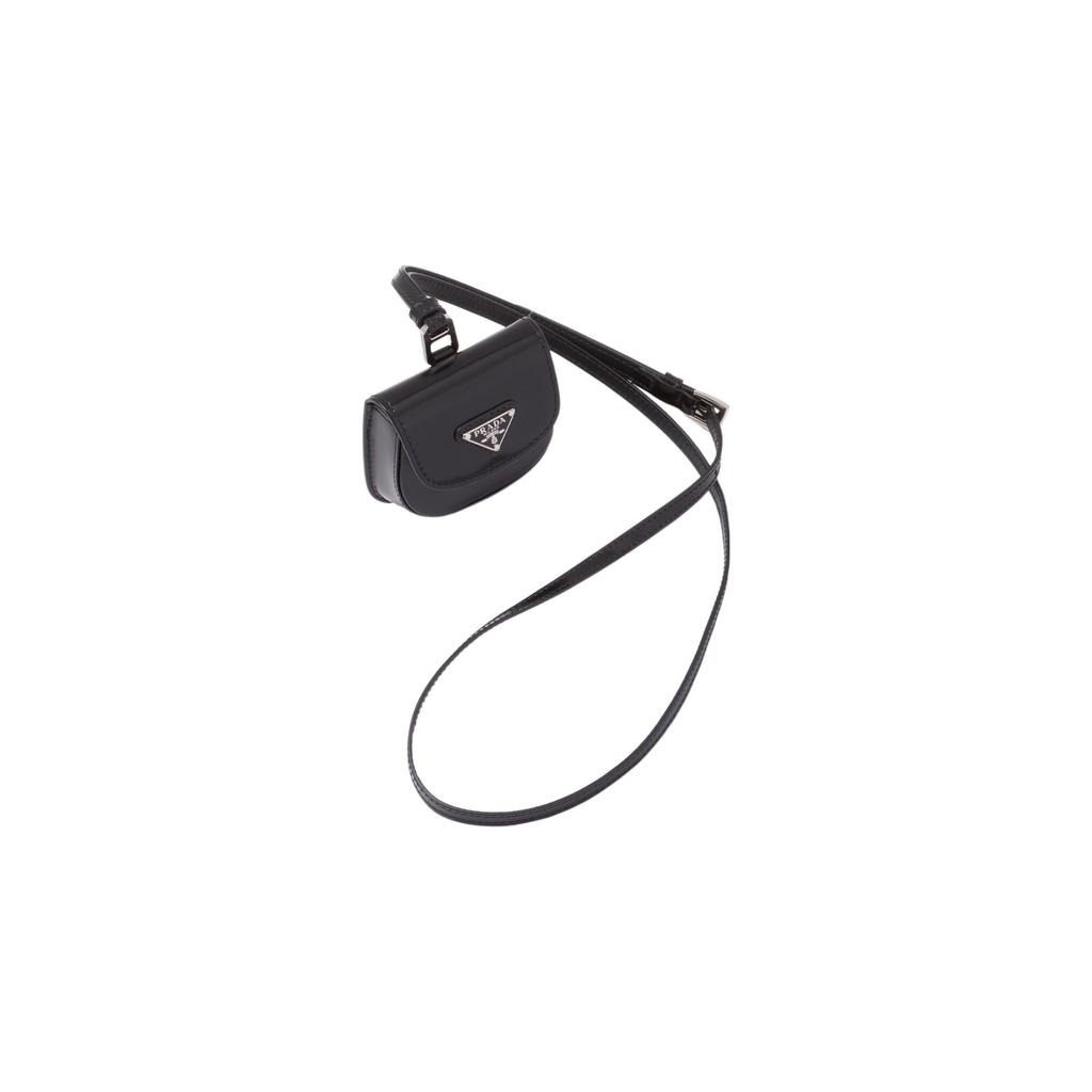 Prada Enamel Triangle Logo Magnetic Closure Leather Headphone Case Women Accessories Black 1ZD018_ZO6_F0002