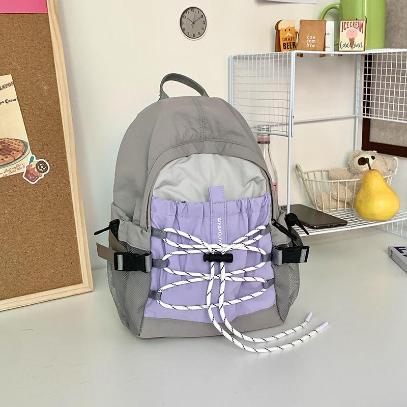 Студенческая школьная сумка женская контрастная цветная строчка легкий маленький рюкзак — фото 11