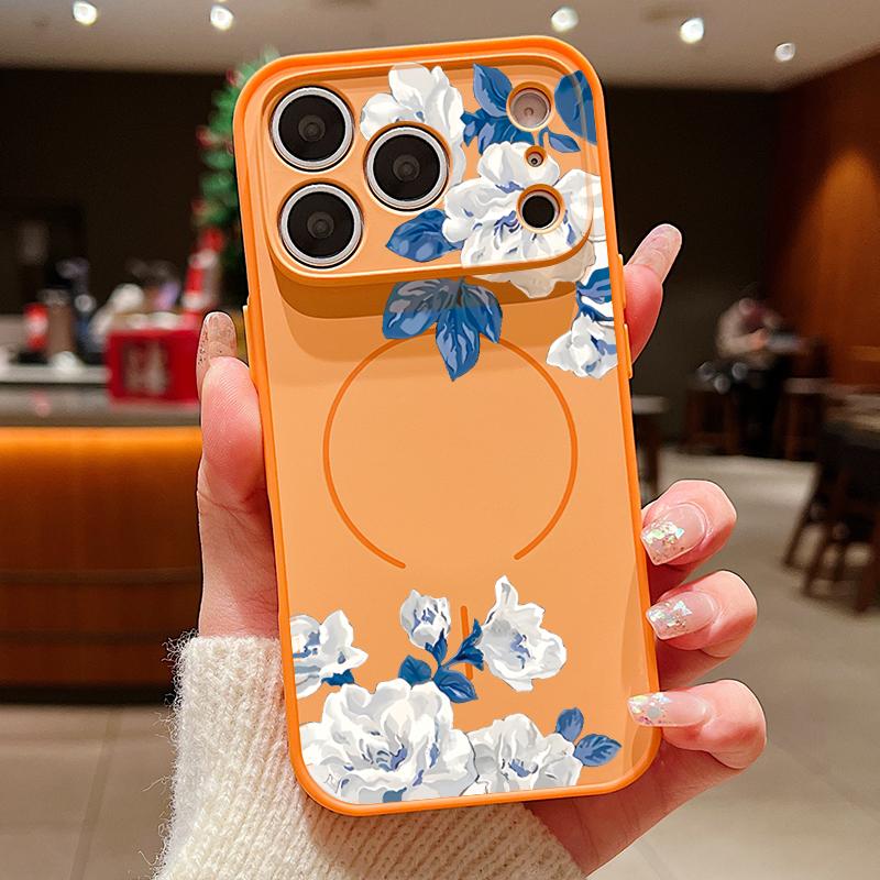 White Gardenia Floral Pattern For iPhone 17 Pro Max Funda iPhone 16 15 14 13 Pro Max Skin Feeling Magnetic For Magsafe Shockproof Bumper Cover