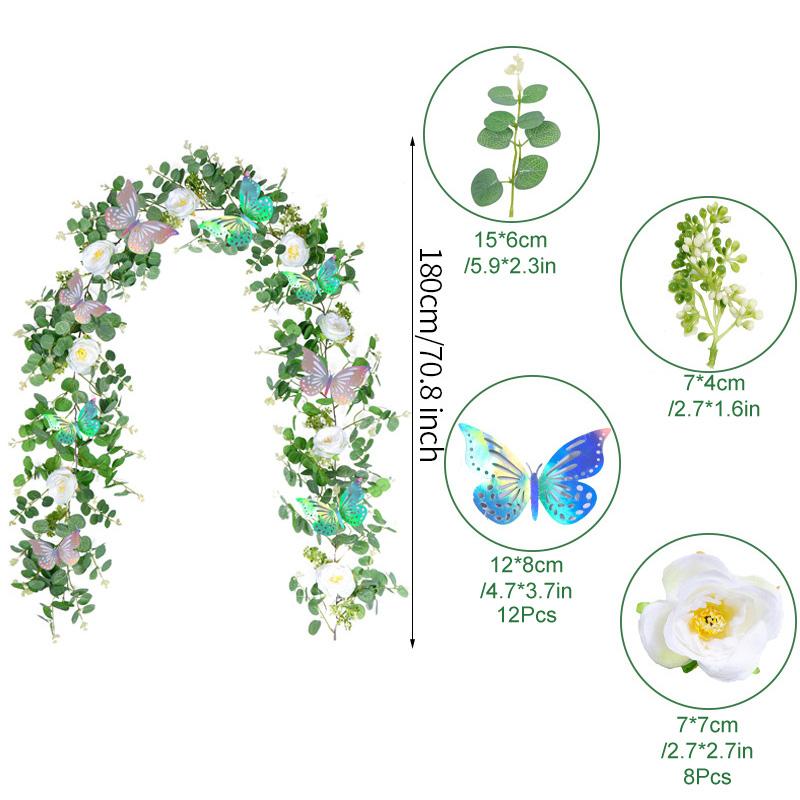 1PC Plastic Handmade Artificial Eucalyptus Leaf Vine Romantic Simulation Flower Vines Festival Laser Butterfly Home Decoration