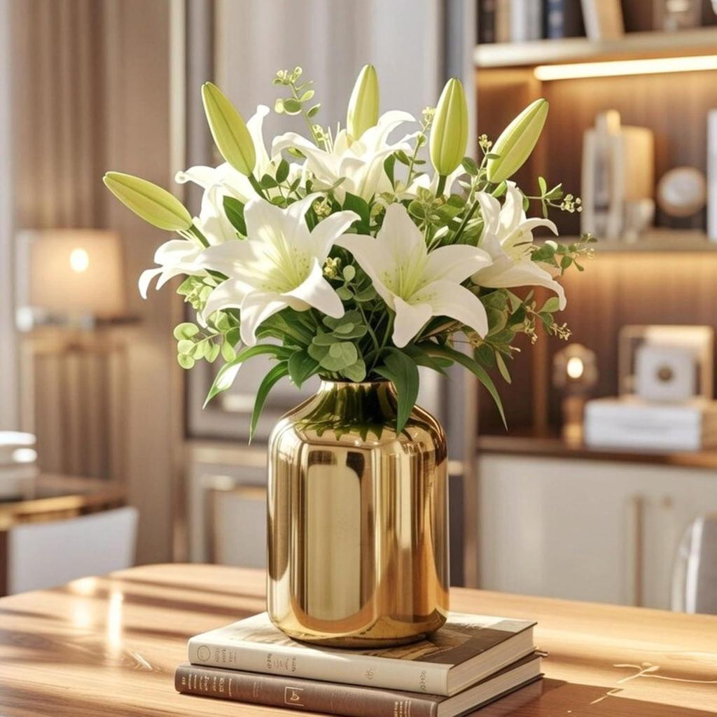 Golden Metal Vase for Home & Office Decor | Flower Vase for Living Room, Dining Table & Corner Decor | Elegant Home Decoration