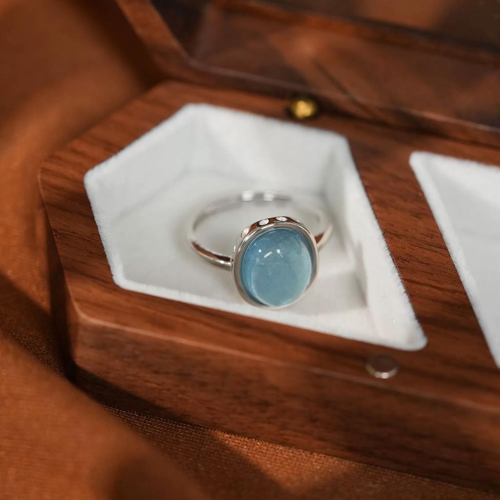 Copper Simple Ring For Women Fine Jewelry Finger Adjustable Open Vintage Blue Stone Ring For Party Birthday Gift