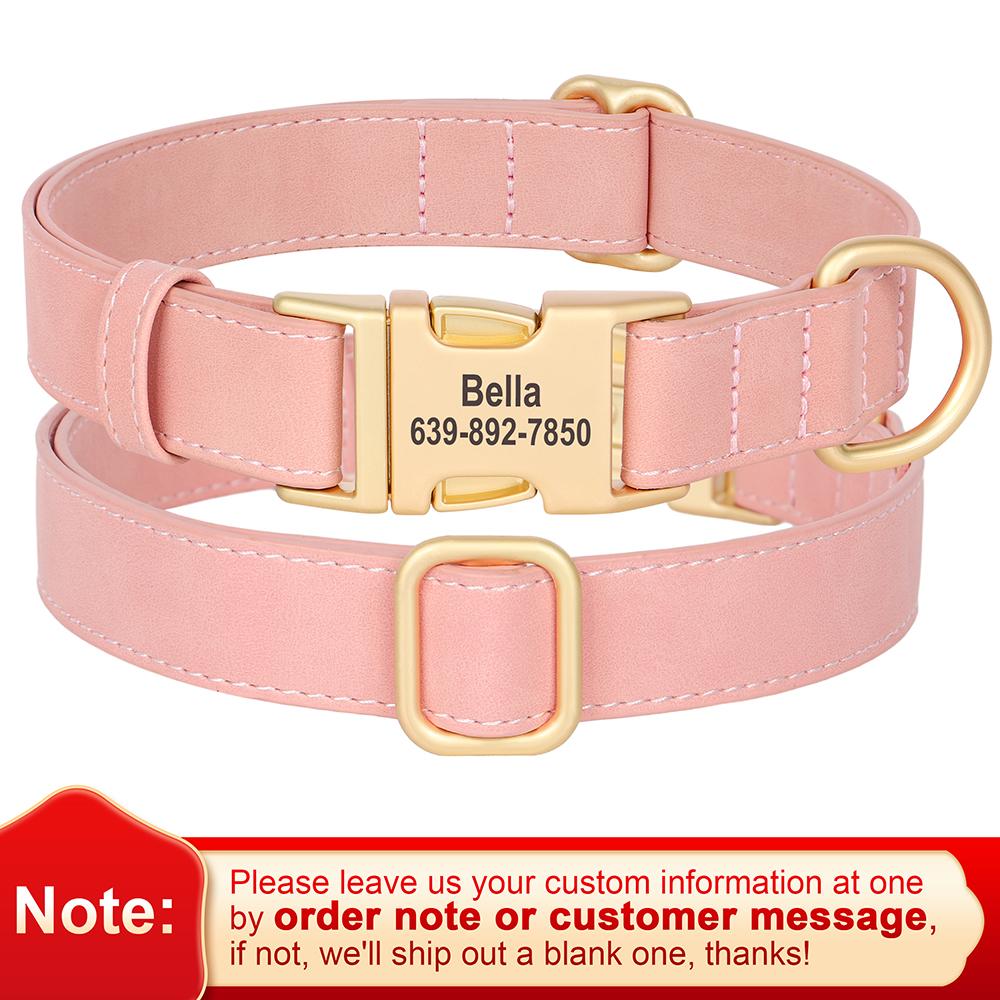 Personalized Dog Collar PU Leather Dog Collars Free Custom Metal Buckle Pet Necklace for Small Medium Large Dogs Pitbull Bulldog